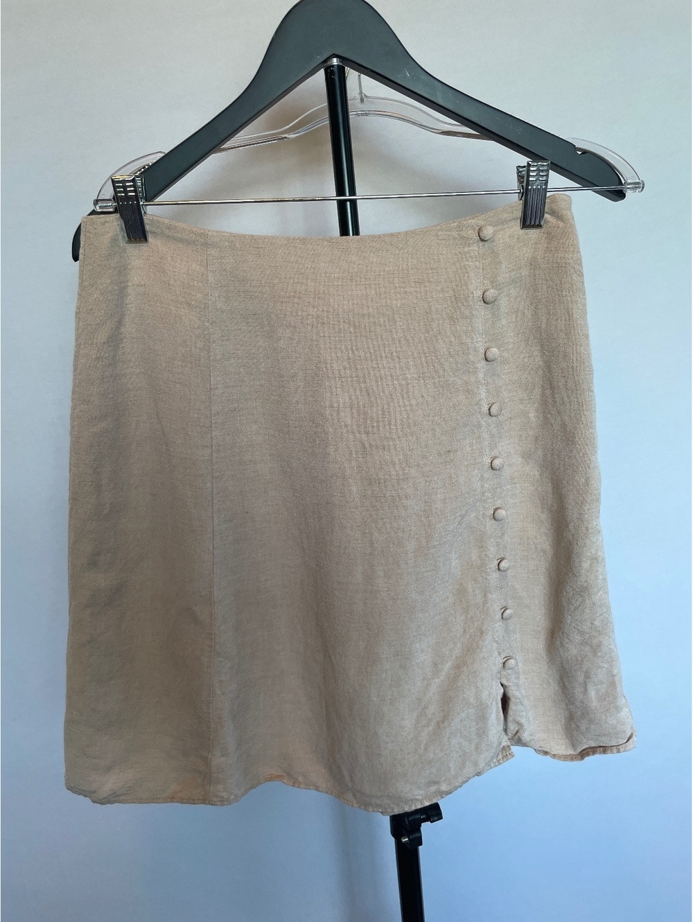 LOFT Beige Linen Blend A-Line Skirt Beige Tan Side Button Detail Lined Size 4